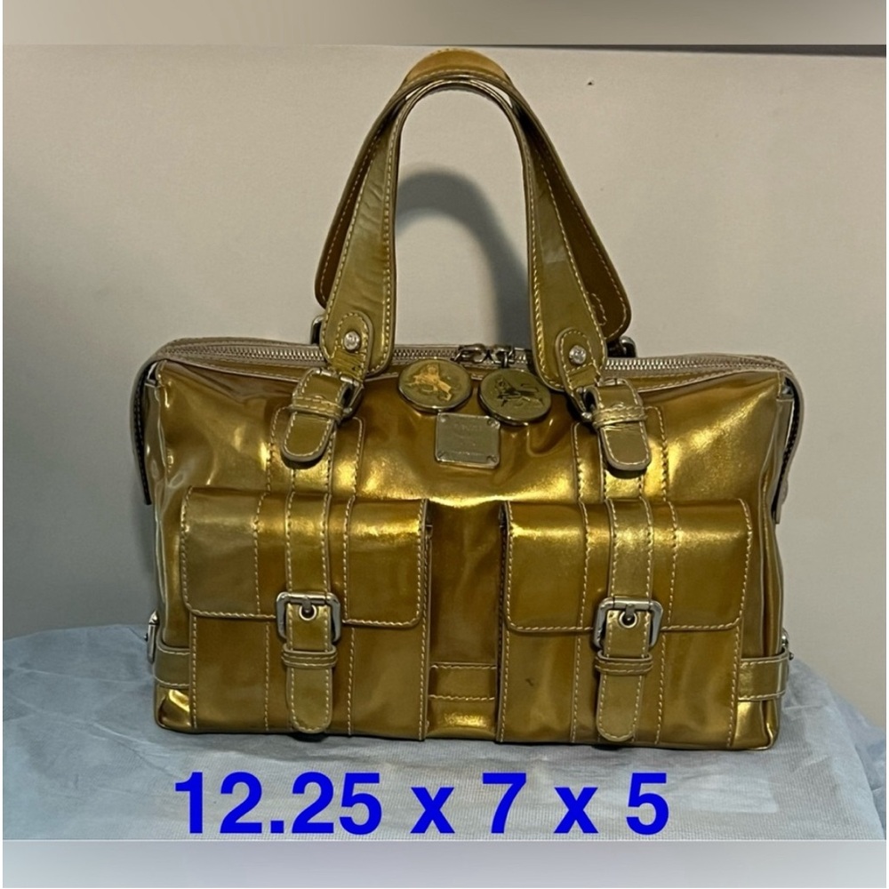 Authentic MCM Vintage Italian Leather Satchel Handbag Luxury Purse Tote Bag Gold